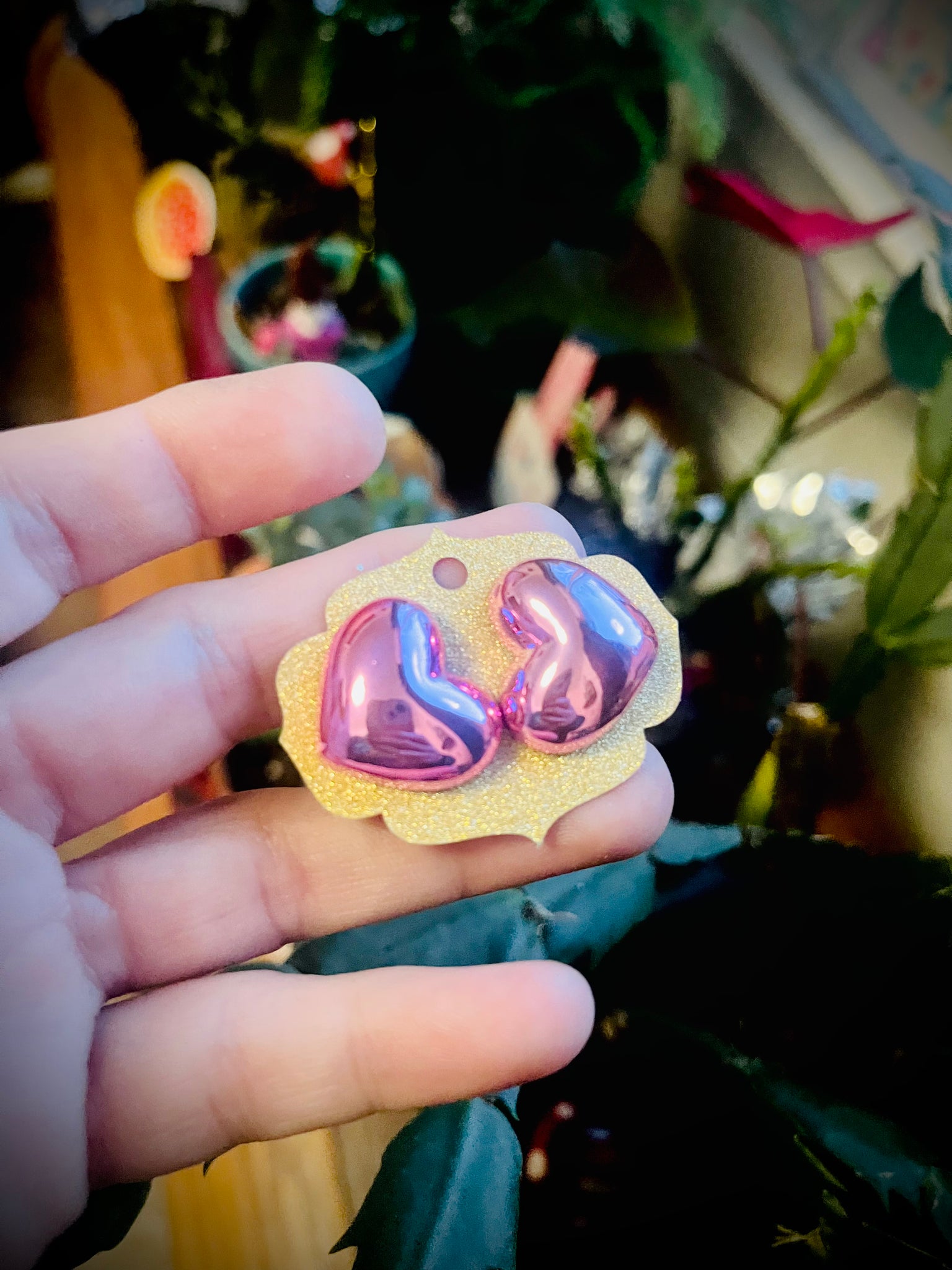 Pale pink heart stud earrings