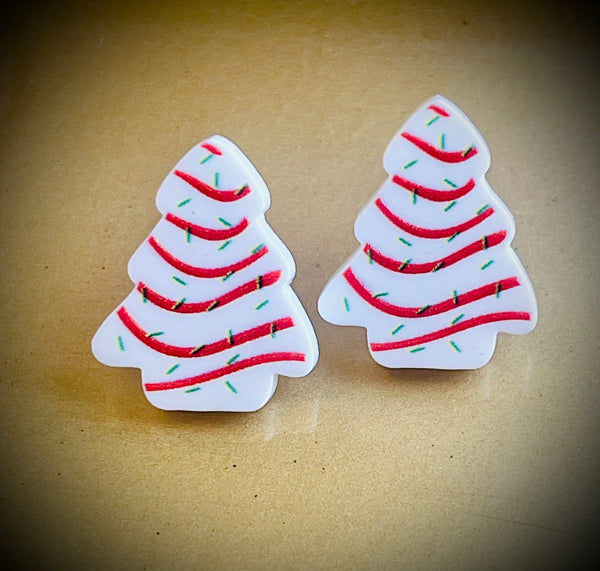 Little debbie Christmas tree stud earrings
