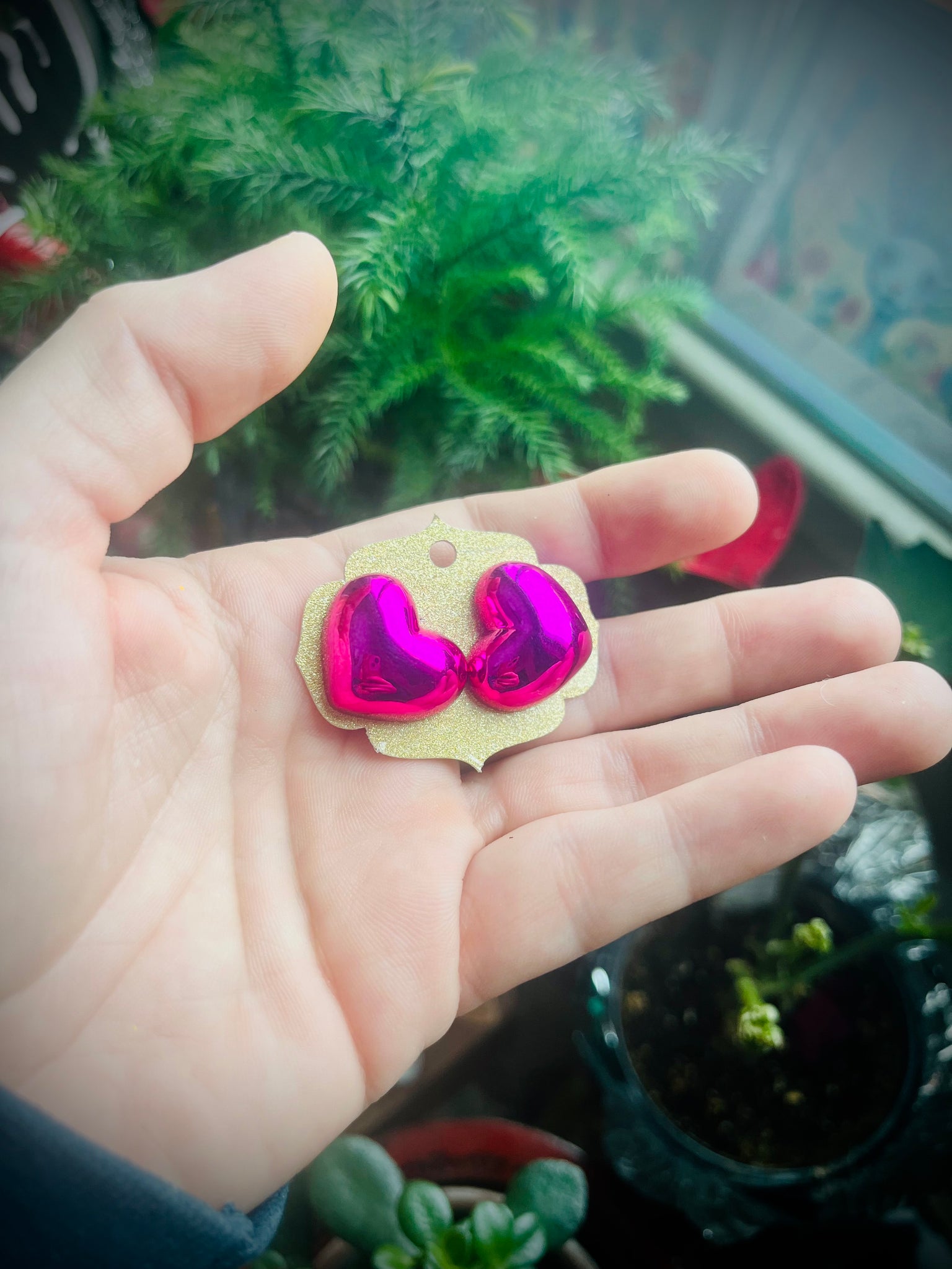 Hot pink heart stud earrings