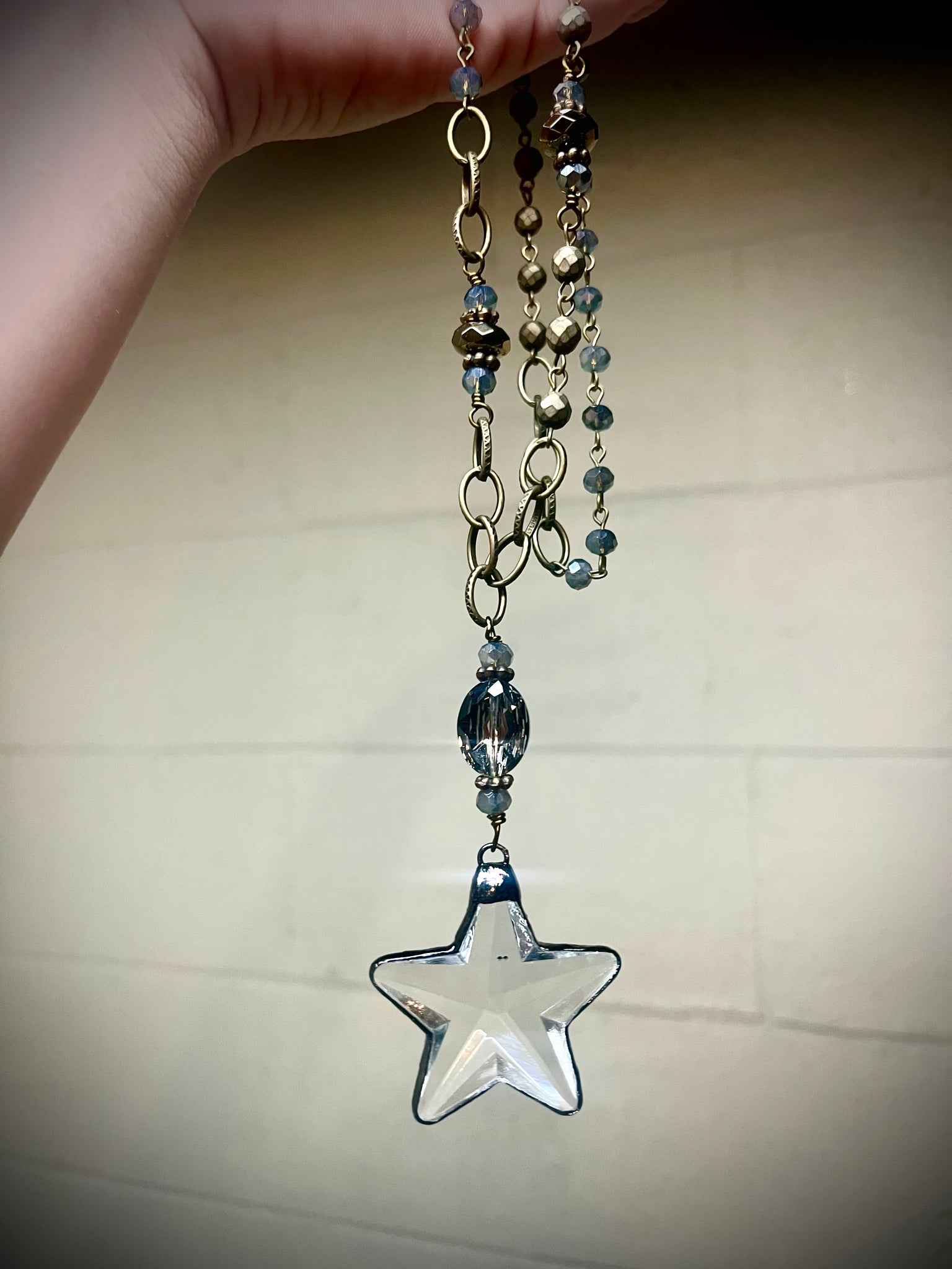 Antique glass star necklace
