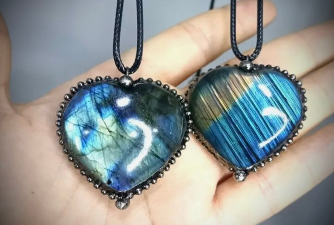Large Labradorite heart necklace