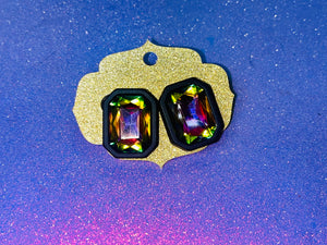 Black rainbow gemstone stud earrings