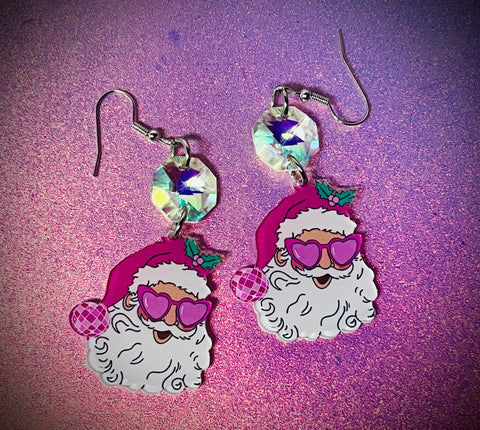 Pink santa earrings