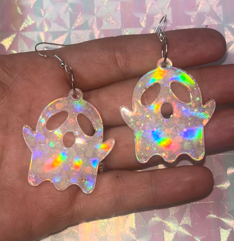 Glow in the dark holographic ghost earrings