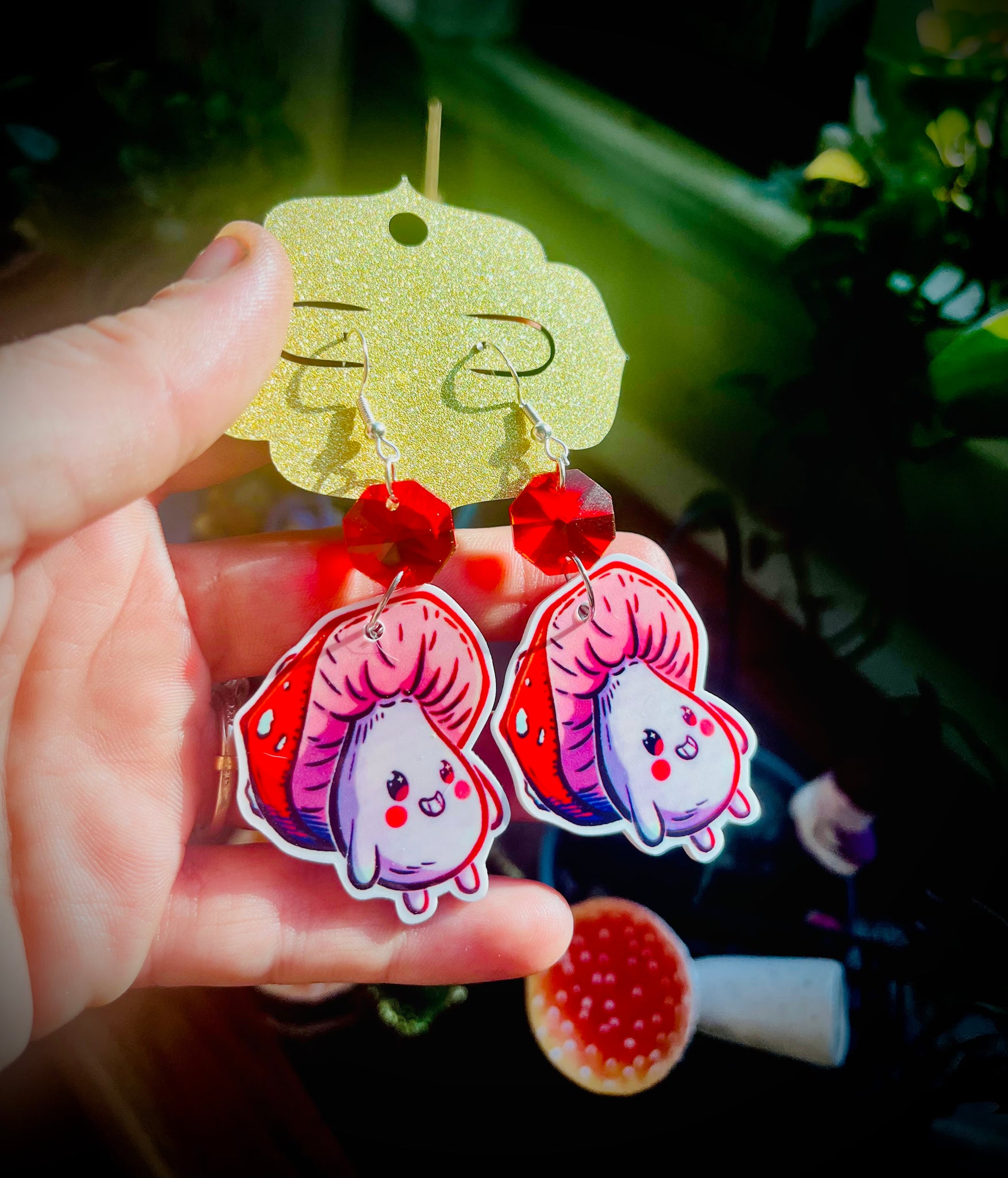 Red mushroom earrings