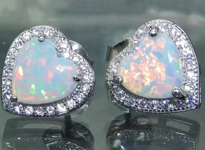 Opal heart stud earrings