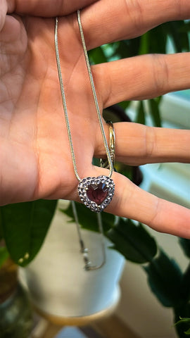 Amethyst rhinestone heart necklace