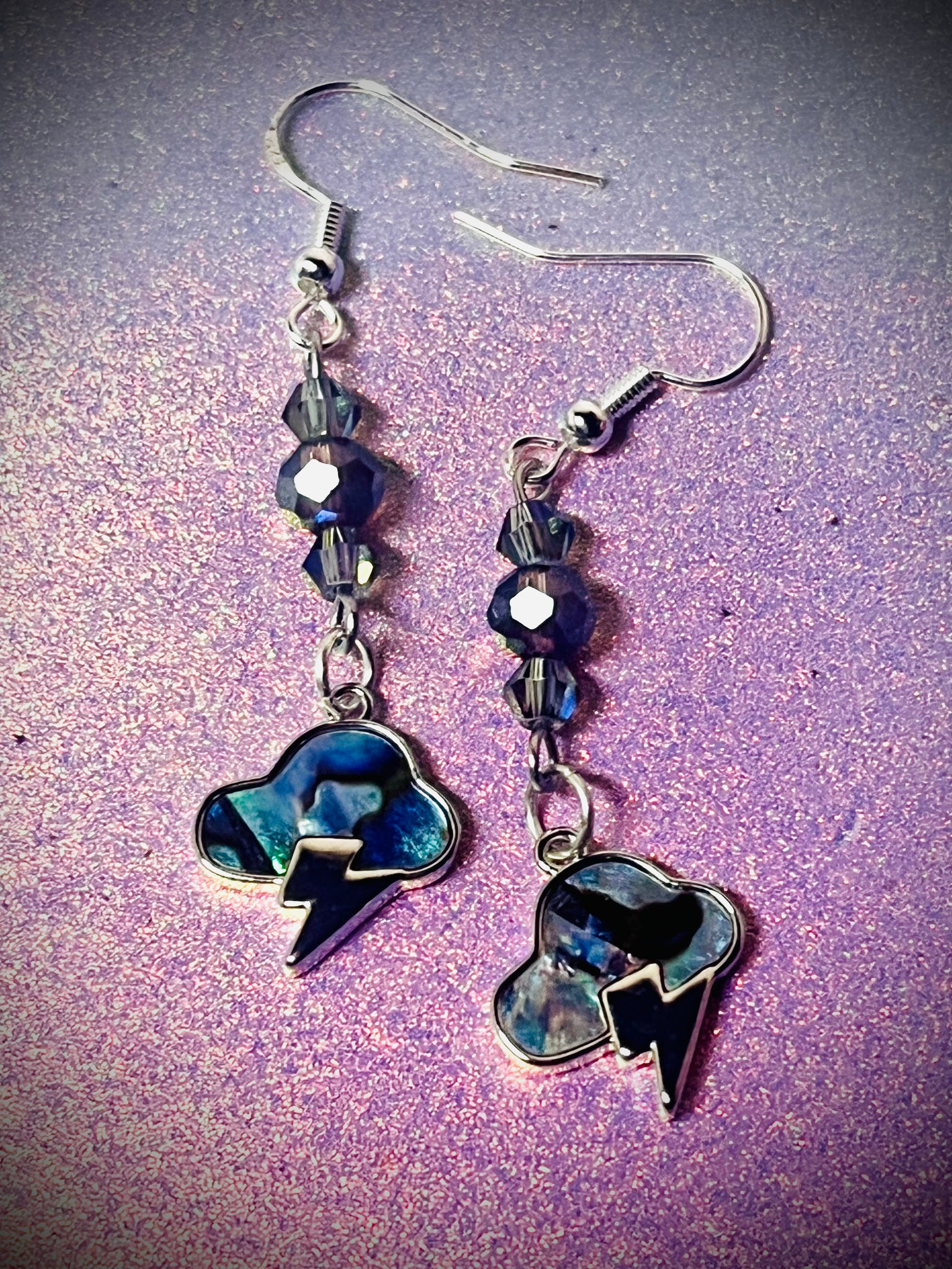 Silver abalone shell cloud earrings