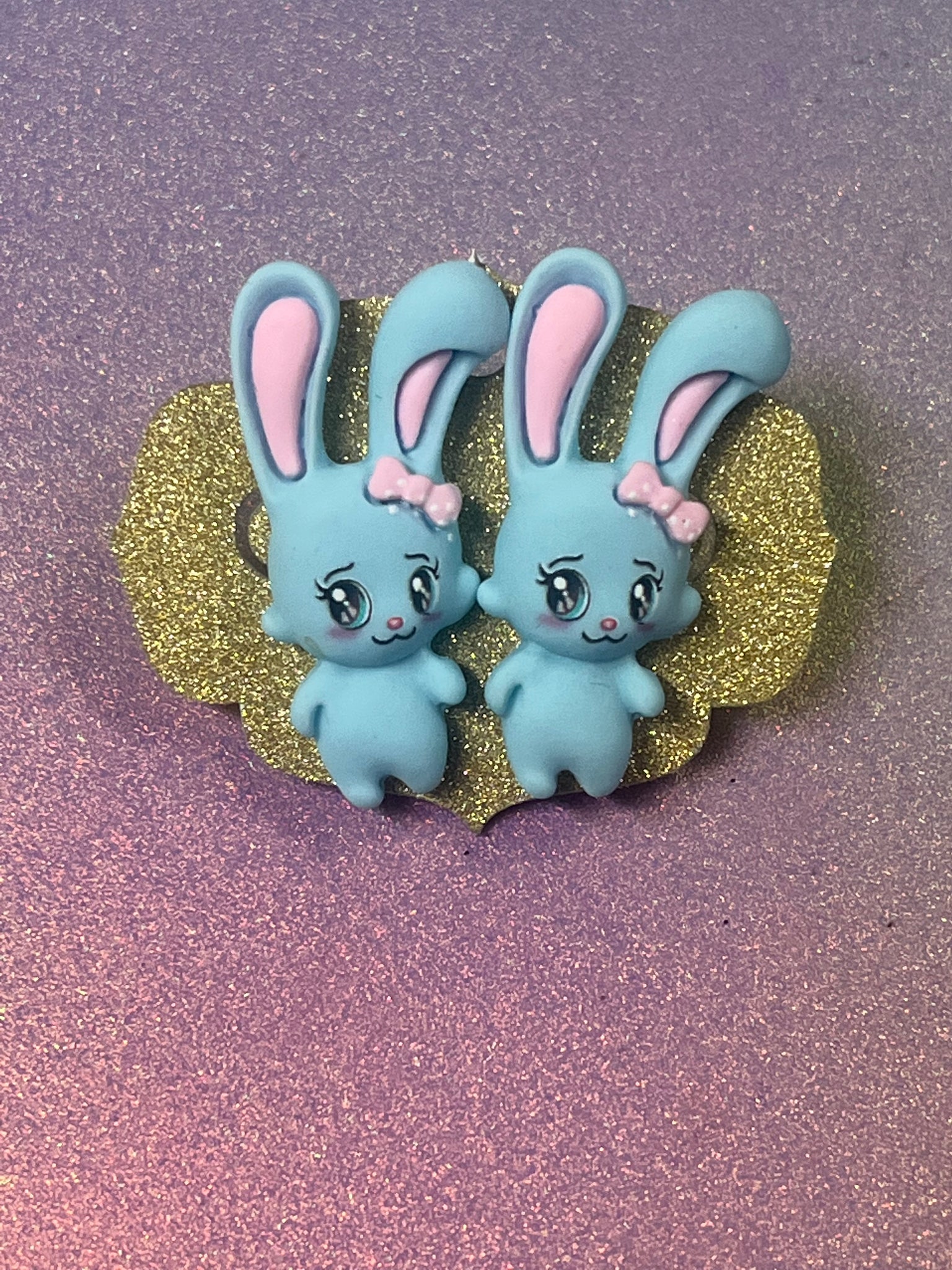 Blue bunny stud earrings