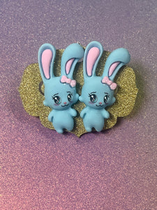 Blue bunny stud earrings