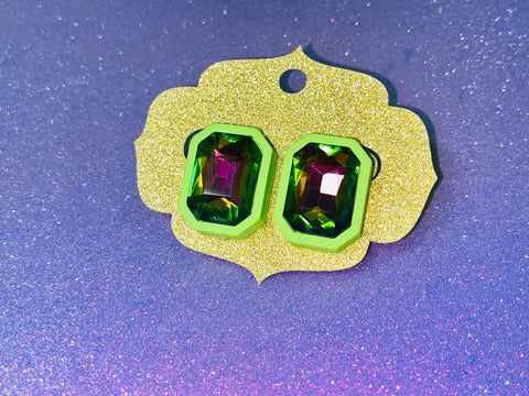 Green rainbow gemstone stud earrings