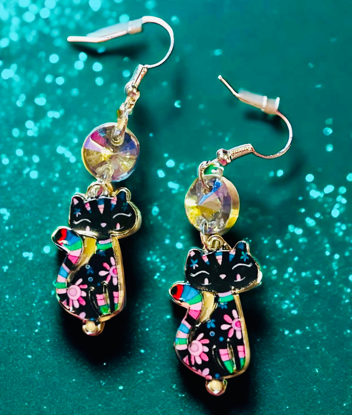 Black cat dangle earrings