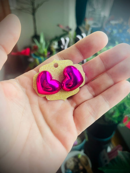 Hot pink heart stud earrings