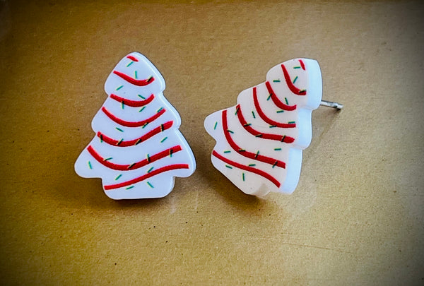 Little debbie Christmas tree stud earrings