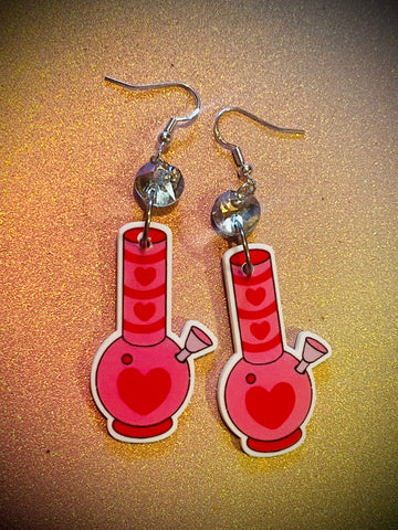Pink bong dangle earrings