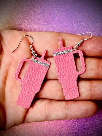 Pink stanley cup earrings