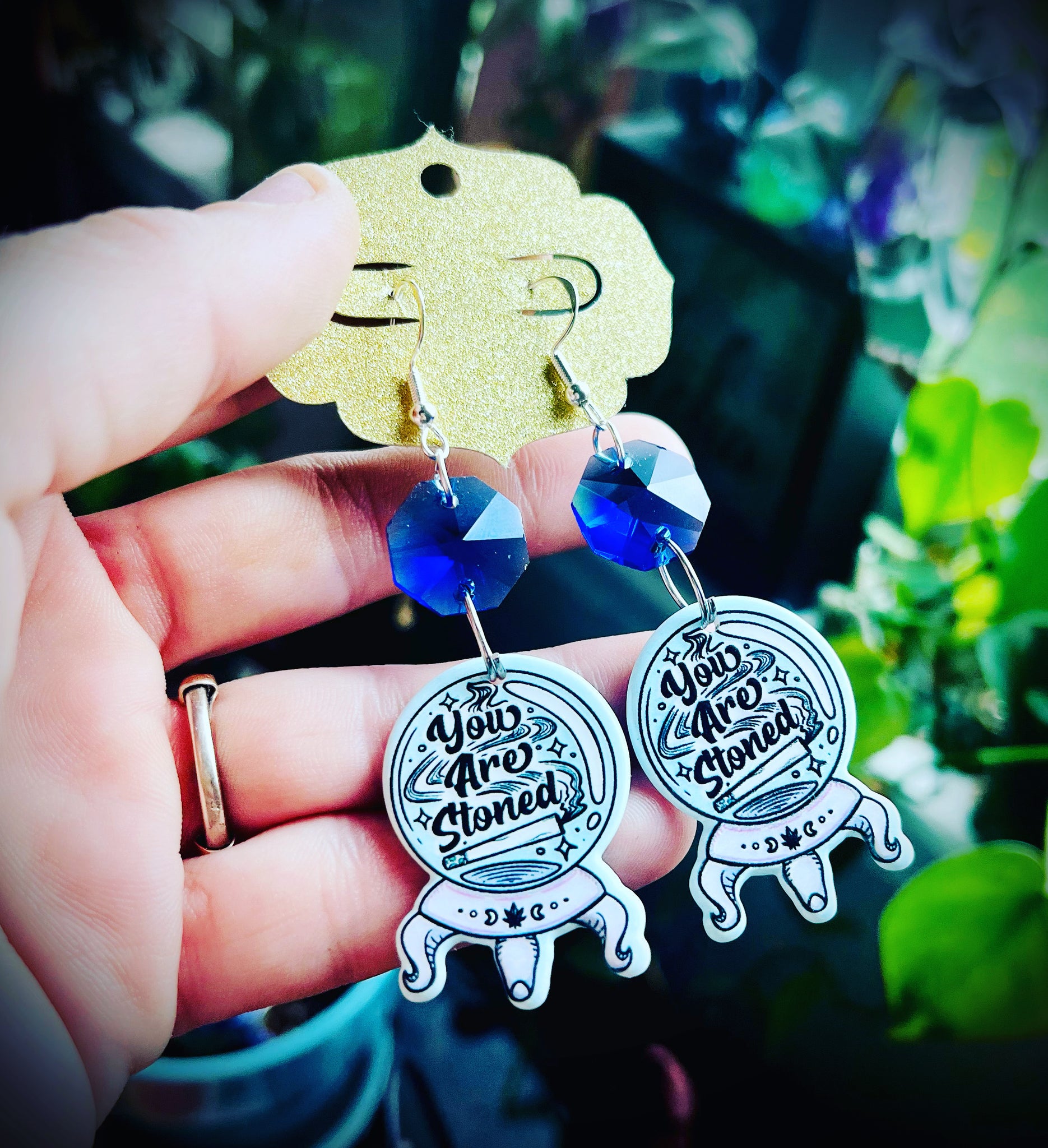 You’re stoned crystal ball earrings