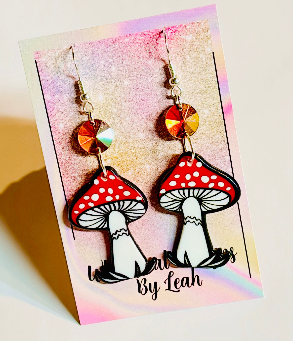 Red mushroom dangle earrings