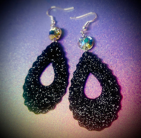 Fancy glittered black dangle earrings
