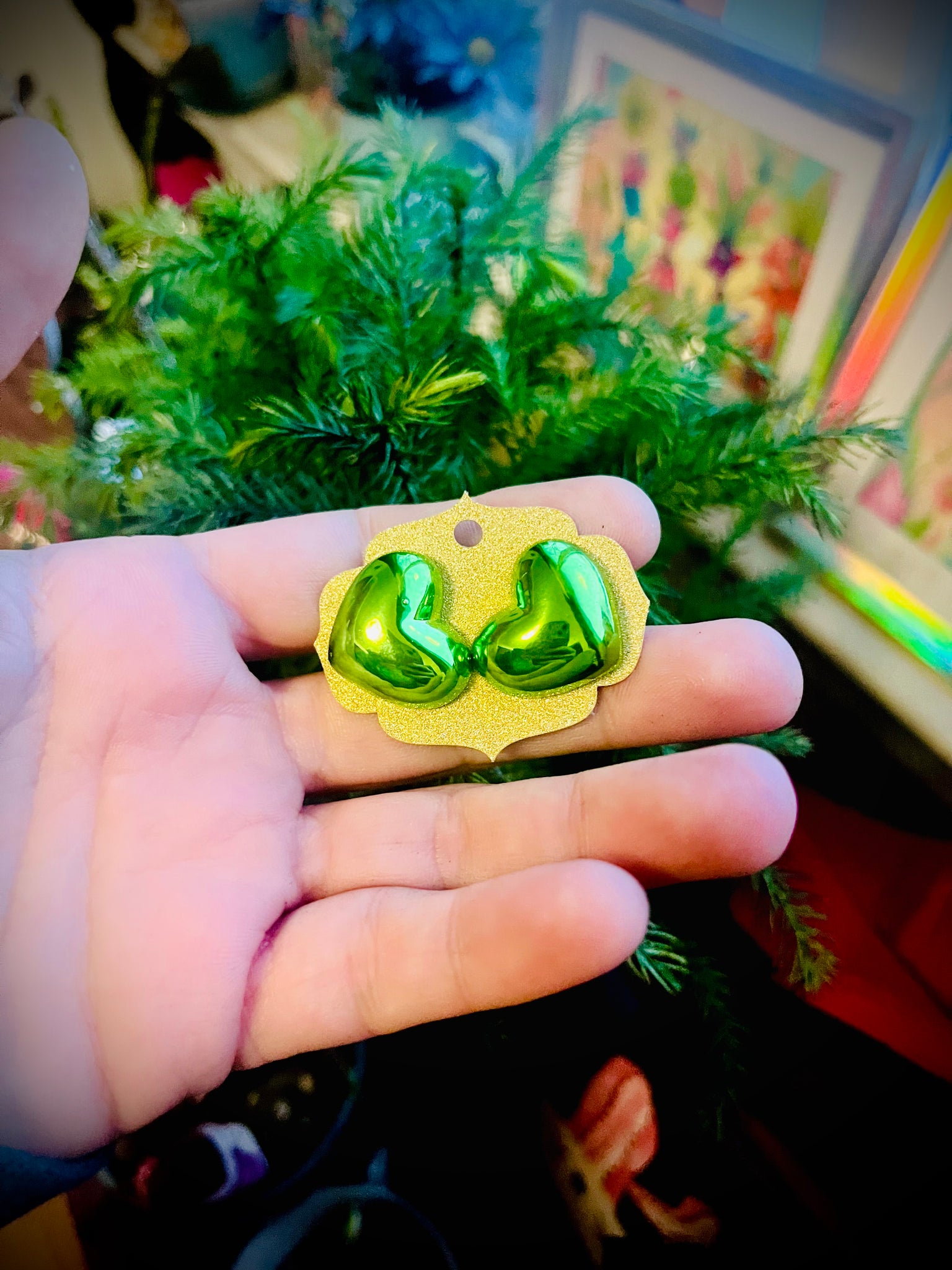 Metallic Green heart stud earrings