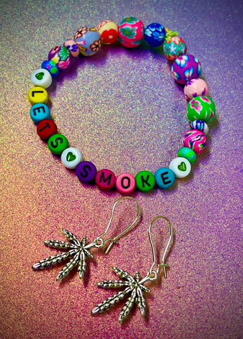 Lets smoke bracelet and earring set