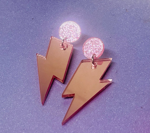 Pink lightening bolt earrings