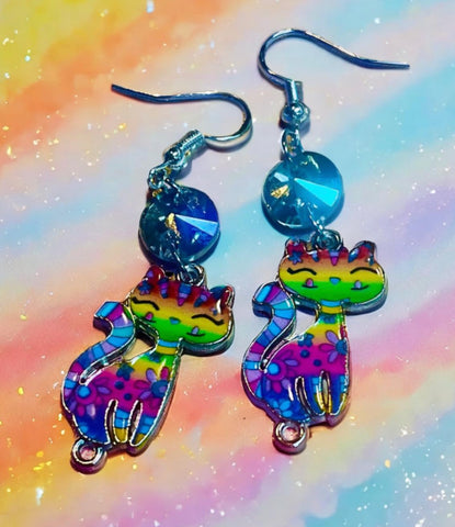 Rainbow kitty earrings