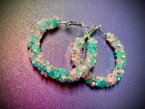 Cotton candy hoop earrings large