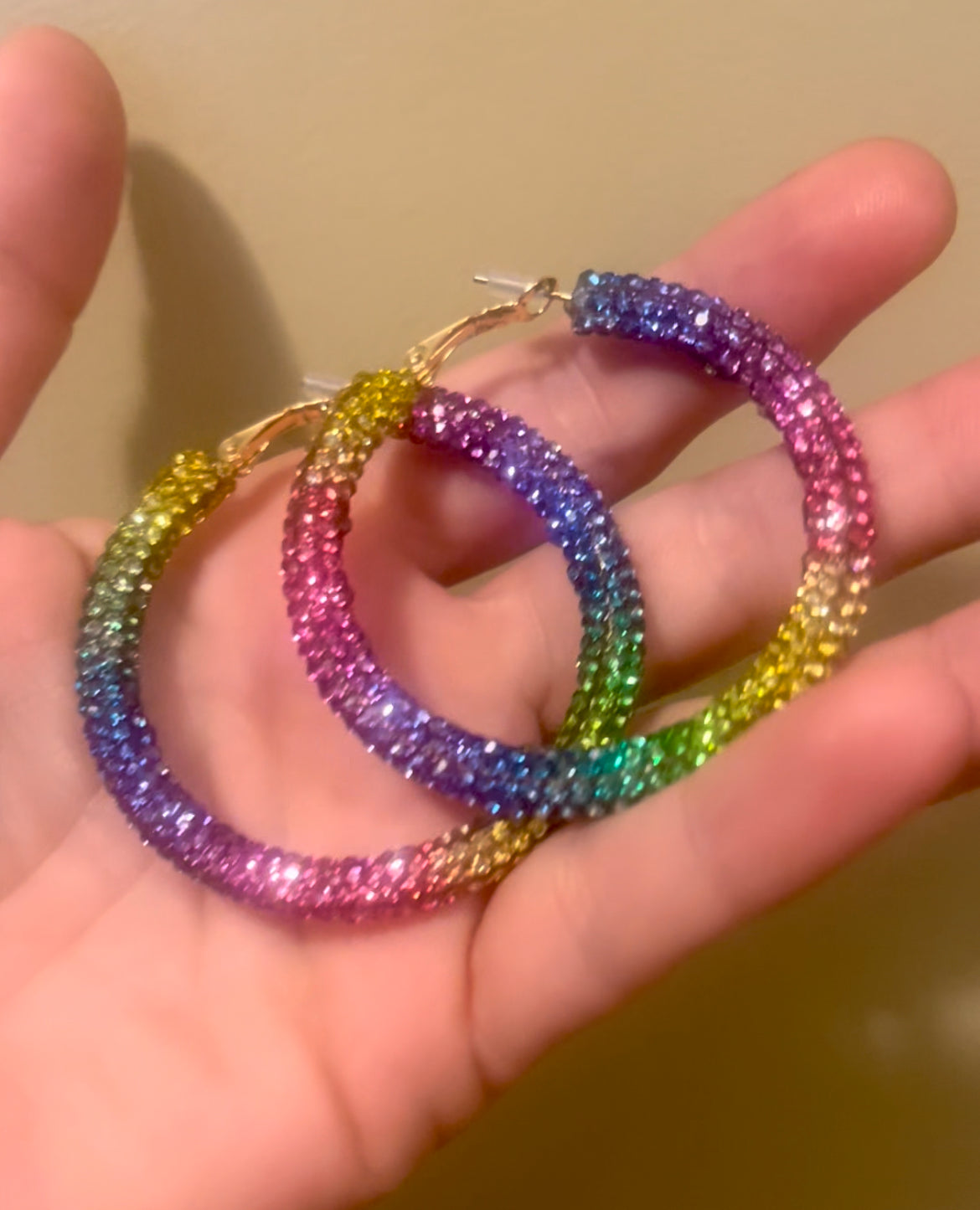 Large rainbow gemstone hoops