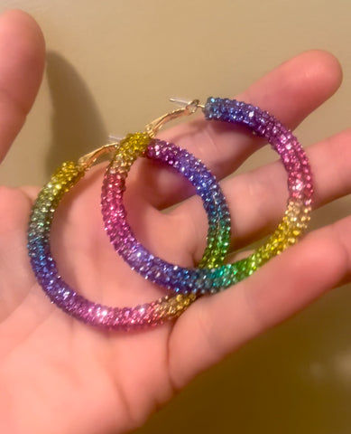 Large rainbow gemstone hoops