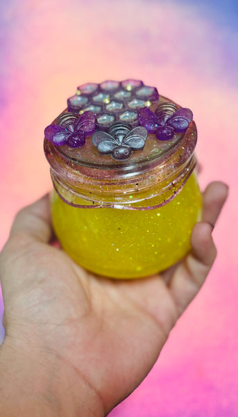 Bee with honeycomb honey jar style trinket jar