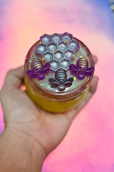 Bee with honeycomb honey jar style trinket jar