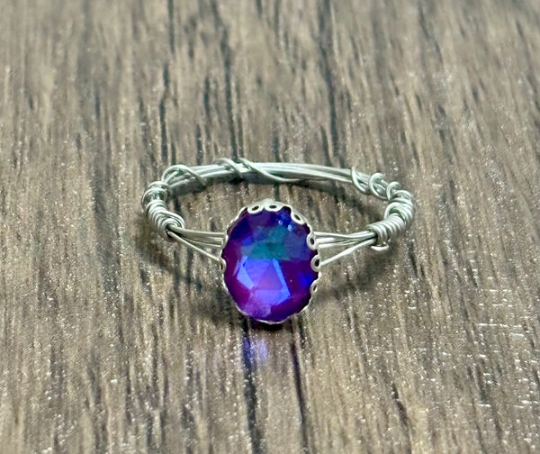 Purple wire wrapped gemmy ring size 7