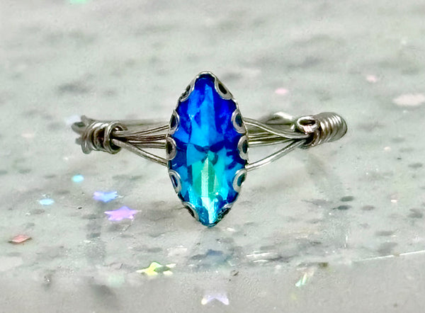 Blue Gemmy wire wrapped ring size 7 (Copy)