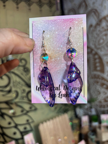 Purple fairy wing dangle earrings