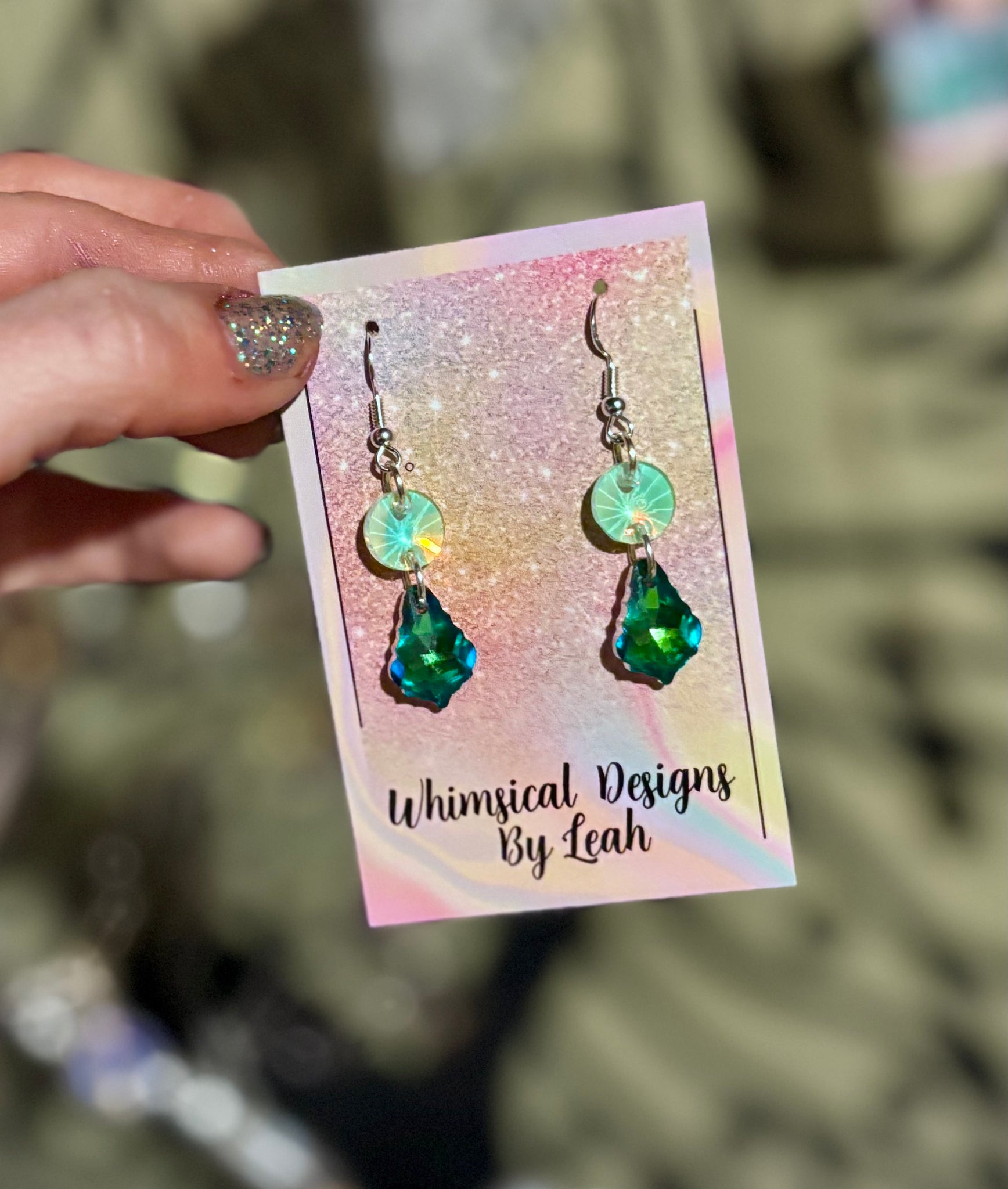 Green Austrian crystal drop earrings
