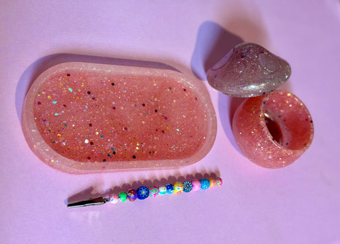 Coral cottagecore stash jar smoking set