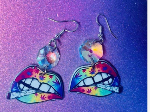 Pot leaf lip earrings with sparkly top bead