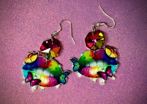 Rainbow Butterfly lip earrings