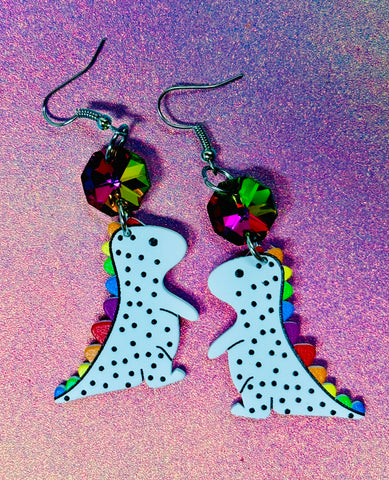 Rainbow dino earrings