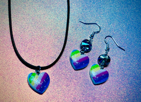 Rainbow pride earring and necklace set