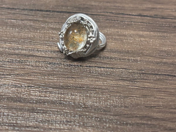 Garden quartz wire wrapped ring stainless steel