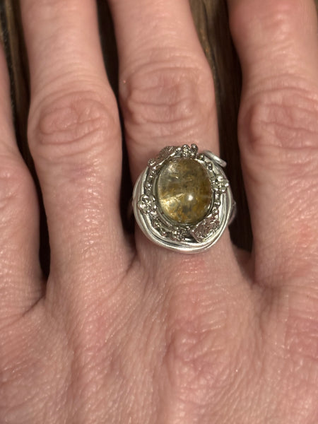 Garden quartz wire wrapped ring stainless steel