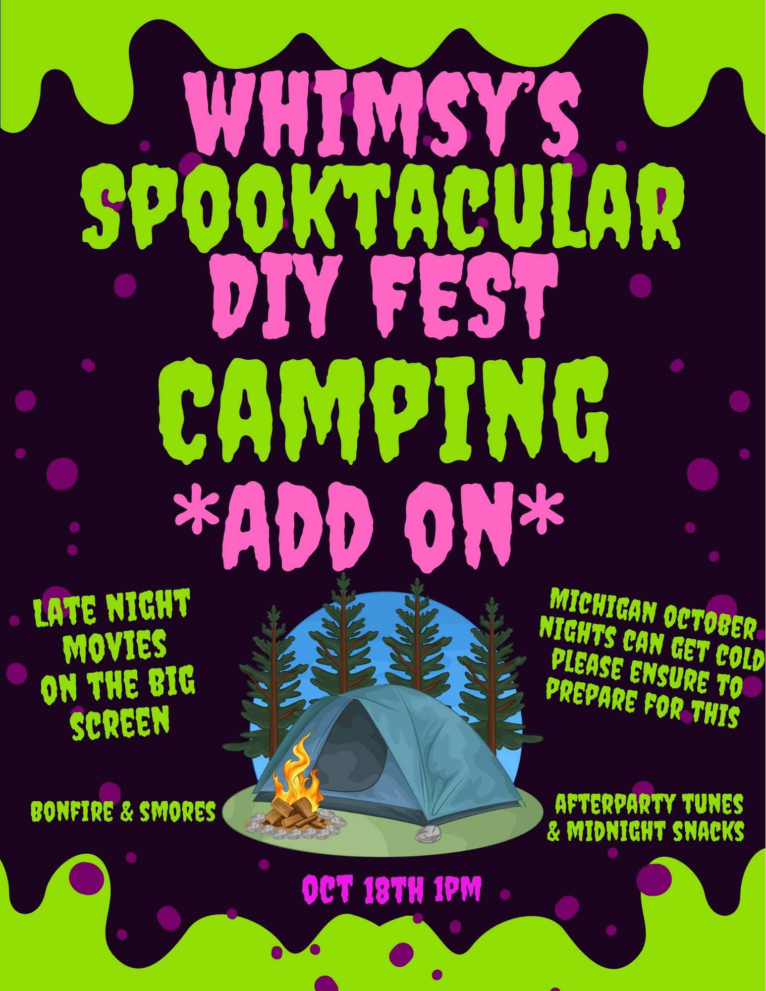 Camping “add on” for oct. 18th Spooktacular DIY fest