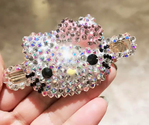 Anime kitty rhinestone hair clip