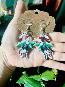 candy cane skull earrings