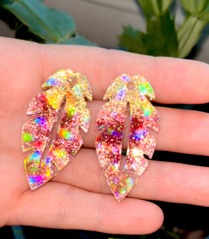 Holographic fall feather earrings