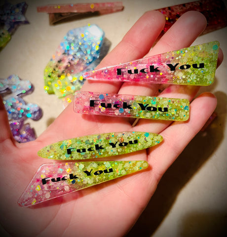 Cuss word hair clips