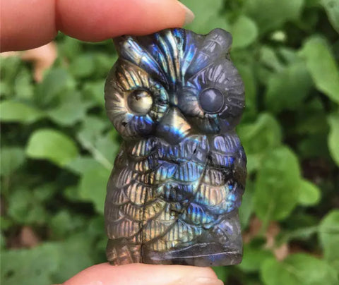 Labradorite owl carving