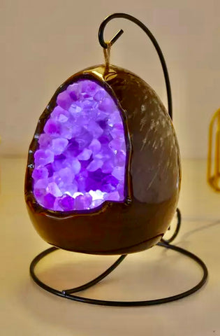 Amethyst crystal egg lamp